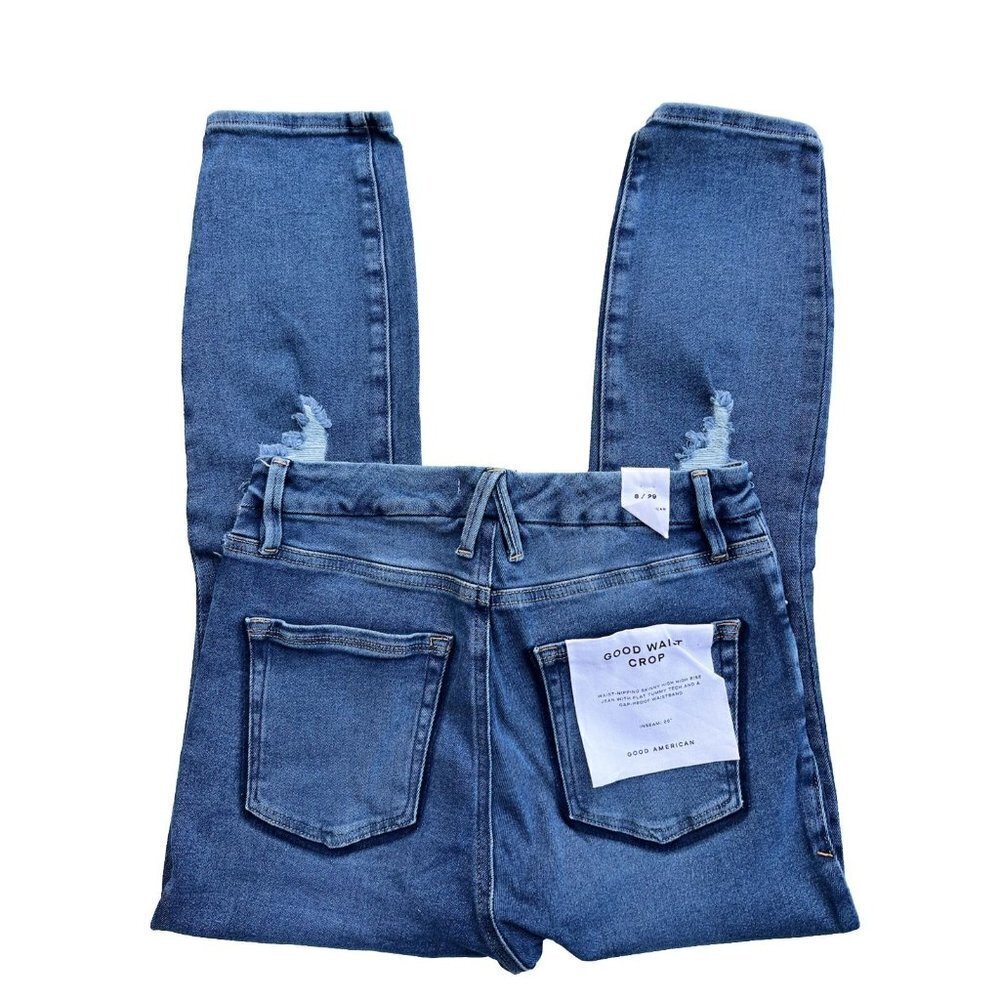 Good American Good Waist Ripped Crop Skinny Jeans in Blue855 - Picture 8 of 15